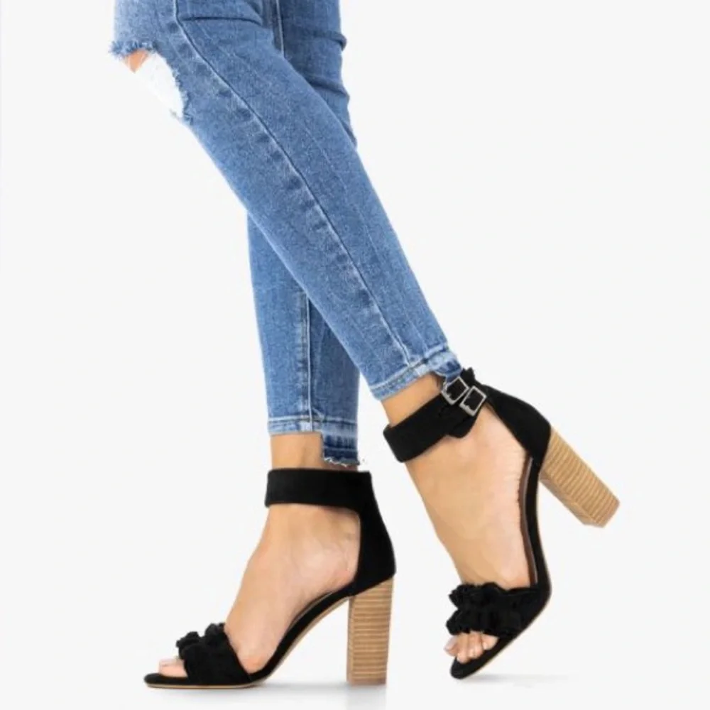 Mi.iM Emmeline Black Ruffle Trim Two Band Heel